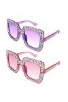 Klfoho Lot de 2 lunettes de soleil surdimensionnées à strass tendance rétro pour femme et homme - Monture épaisse - Accessoir