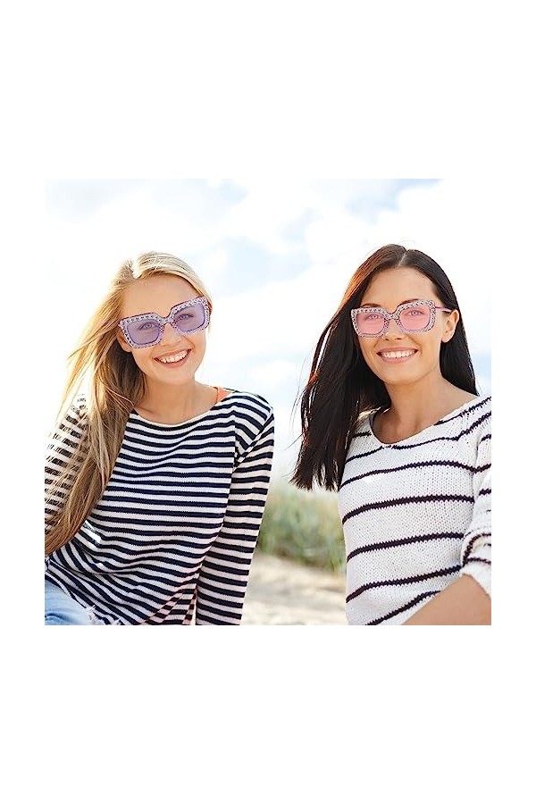 Klfoho Lot de 2 lunettes de soleil surdimensionnées à strass tendance rétro pour femme et homme - Monture épaisse - Accessoir