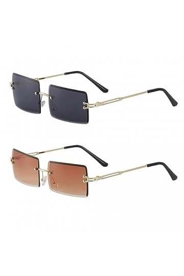 SKHAOVS 2 Pièces Lunettes de Soleil Sans Monture Carrées Classique Mode Rectangle Lunettes de Soleil Rétro Lunettes de Soleil