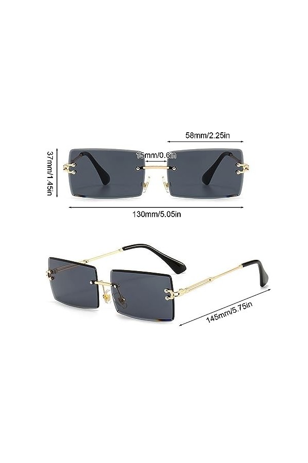SKHAOVS 2 Pièces Lunettes de Soleil Sans Monture Carrées Classique Mode Rectangle Lunettes de Soleil Rétro Lunettes de Soleil