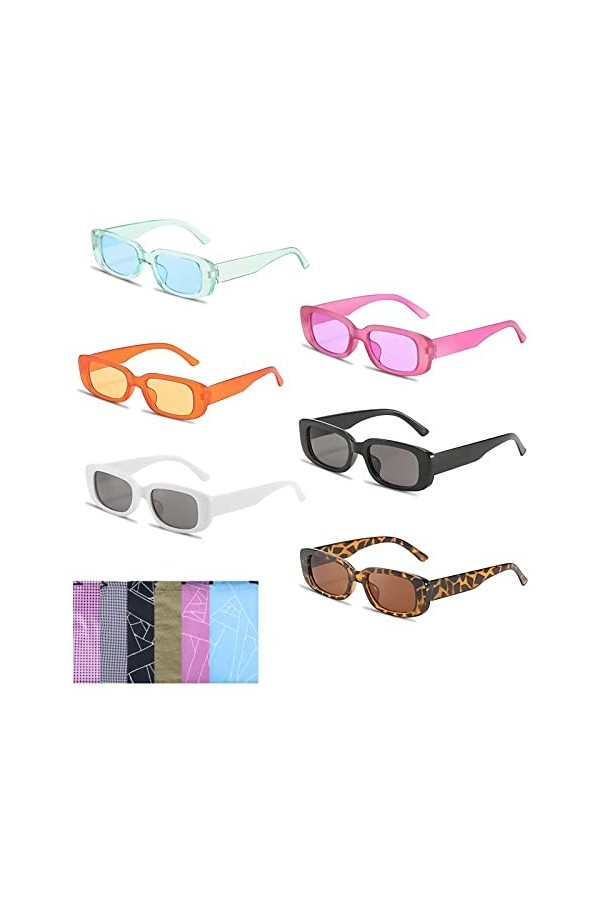 6 Pièces Lunettes de Soleil Rétro Rectangulaires Lunettes de Soleil Rétro Lunette de Soleil Vintage Lunettes de Soleil à La M