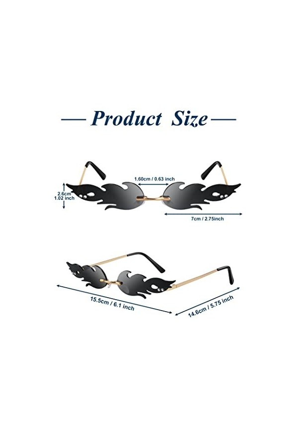 Kiiwah Lunettes de Soleil en Forme Flamme, Lunette de Soleil Flamme sans Monture Lunettes Punk pour Femme Homme Fournitures d