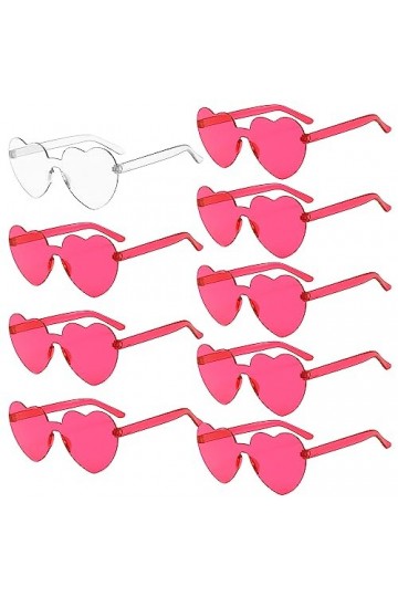 Lunettes Evjf, 9 Pièces Heart Glasses, Lunettes de Soleil Coeur, 1 Transparent + 8 Rose Rouge Heart Shaped Sunglasses, Lunett