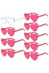 Lunettes Evjf, 9 Pièces Heart Glasses, Lunettes de Soleil Coeur, 1 Transparent + 8 Rose Rouge Heart Shaped Sunglasses, Lunett
