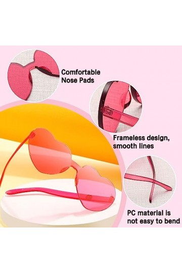 Lunettes Evjf, 9 Pièces Heart Glasses, Lunettes de Soleil Coeur, 1 Transparent + 8 Rose Rouge Heart Shaped Sunglasses, Lunett