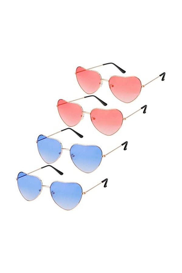 Royouzi Lunettes de Soleil en Forme de Cœur, 4 Paires 4 Couleurs Lunettes De Soleil Femme pour Jeux dimitation, Hippie dég