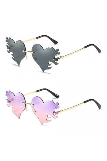 ASYKNM Ensemble de 2 paires de lunettes de soleil pour femme avec motif en forme de cœur et style hippie, monture en doré ros