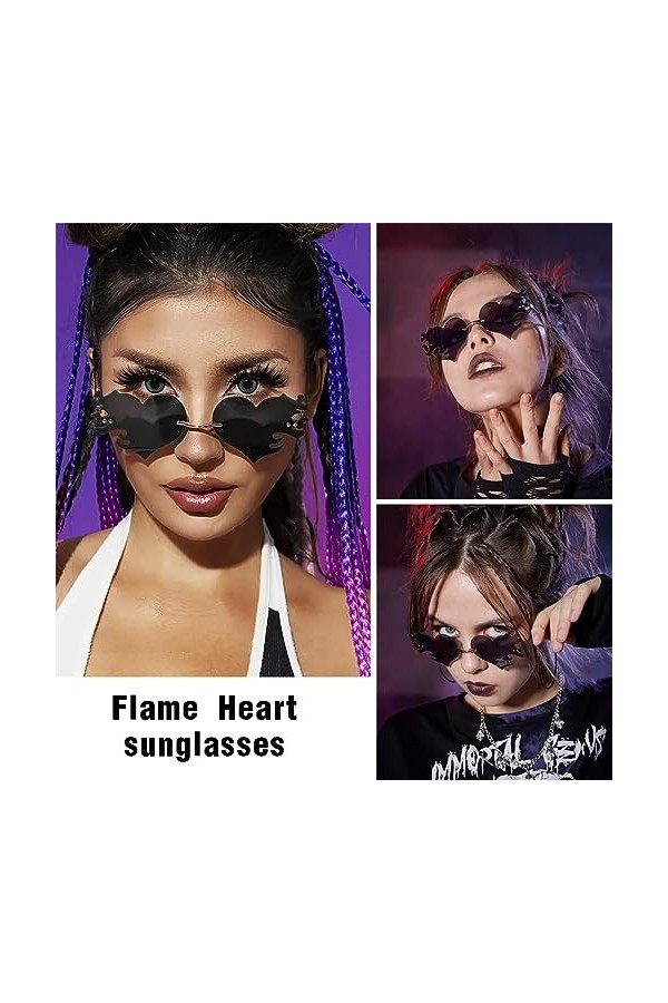 ASYKNM Ensemble de 2 paires de lunettes de soleil pour femme avec motif en forme de cœur et style hippie, monture en doré ros