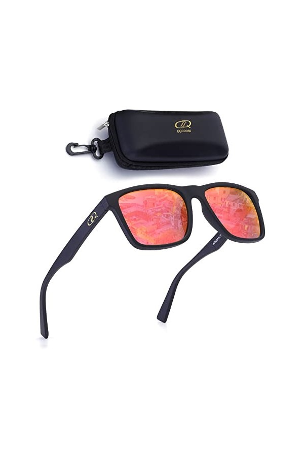QQDDOSS Lunettes De Soleil Homme Femme Polarisées Carré Vintage Protection UV Surlunettes De Soleil Lentille Miroir Pour La C