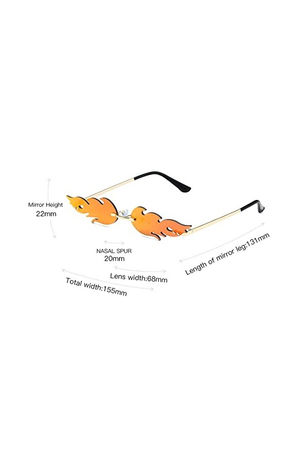 PLABBDPL Lunettes de Soleil en Forme Flamme Feu Lunettes de Soleil sans Monture pour Femmes Hommes Unisexes Fournitures de Fê