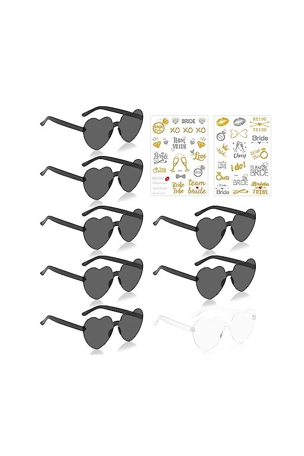 Bride Lot de 8 lunettes de soleil en forme de cœur sans bord + 2 autocollants JGA Accessoires JGA Ensemble de lunettes de sol