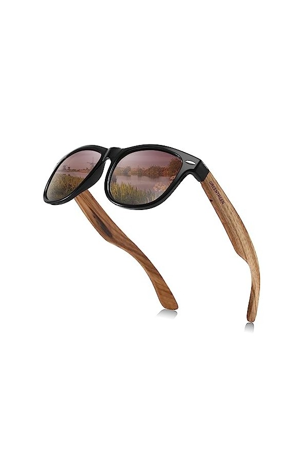 GREENTREEN lunettes de soleil homme et femme，lunettes de soleil bois, objectif UV400 polarisé