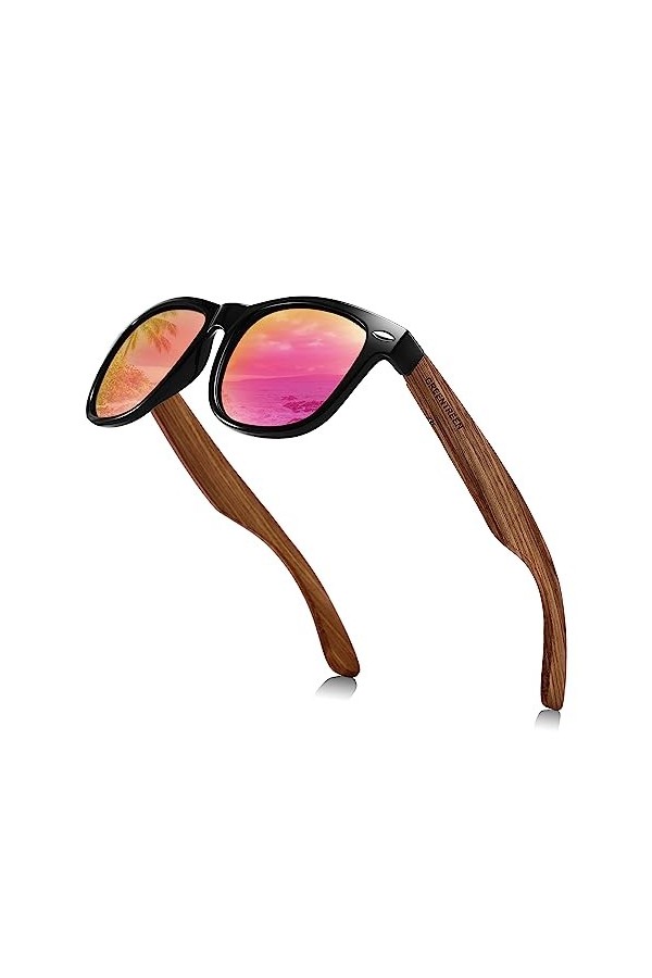 GREENTREEN lunettes de soleil homme et femme，lunettes de soleil bois, objectif UV400 polarisé