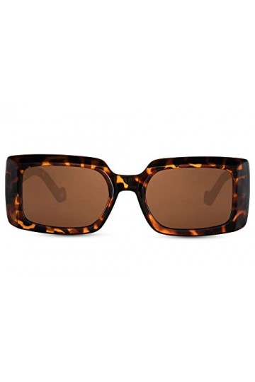 Cheapass Lunettes de Soleil Grosse Monture Marron Tortue Rétro Rectangulaire Élégante avec Verres Marron pour Femmes Protecti