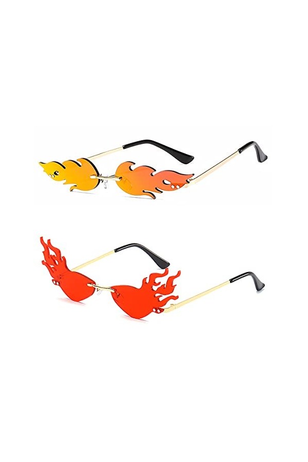 YWQQ 2 PCS Lunettes de Soleil en Forme de Flammes,Lunettes de Soleil en Forme de Flammes créatives,Lunettes de Soleil sans Mo