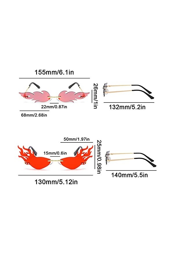 YWQQ 2 PCS Lunettes de Soleil en Forme de Flammes,Lunettes de Soleil en Forme de Flammes créatives,Lunettes de Soleil sans Mo