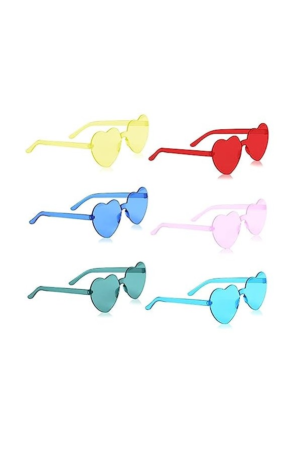 Lunettes de Coeur Soleil pour Femmes,6Paire Lunettes en Forme de Rétro Coeur Lunettes Soleil Hippies Lunettes HD Lunettes de 