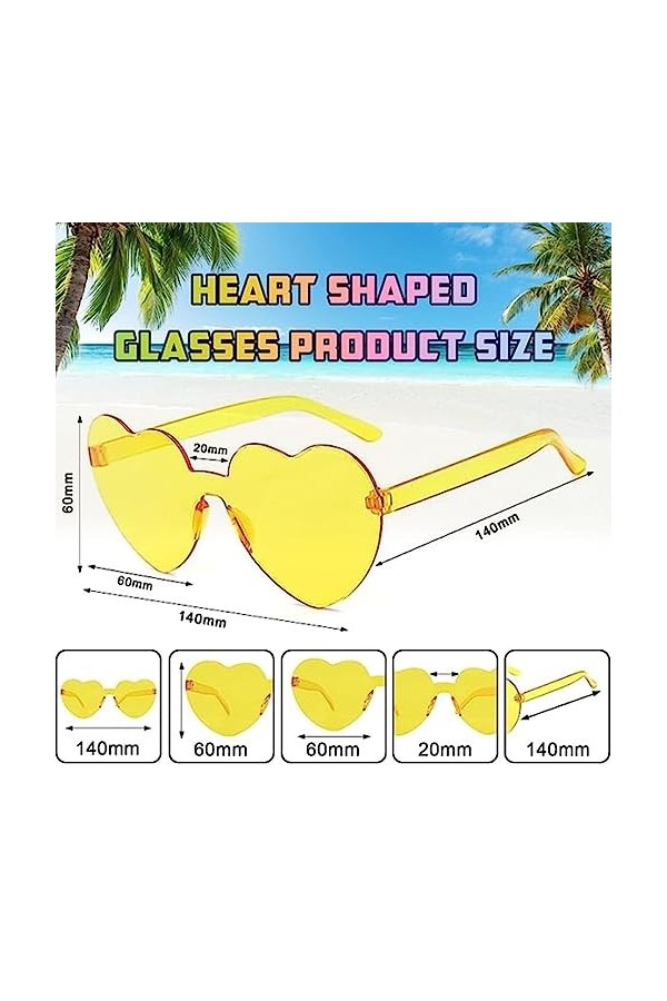 Lunettes de Coeur Soleil pour Femmes,6Paire Lunettes en Forme de Rétro Coeur Lunettes Soleil Hippies Lunettes HD Lunettes de 