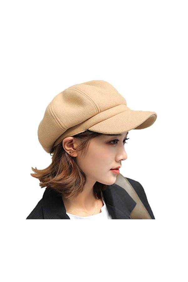 Béret Hiver de Chapeaux de Dames, Classique Solide Couleur Ajustable Laine Bonnets Casquette pour Femme Beige 