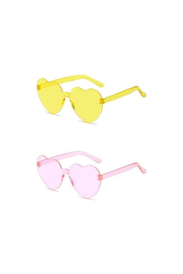 Lunettes de Soleil en Forme de Coeur,2 PCS Lunettes Fête en Forme de Cœur Lunettes Vintage Hippie de Couleur pour Femmes Hear