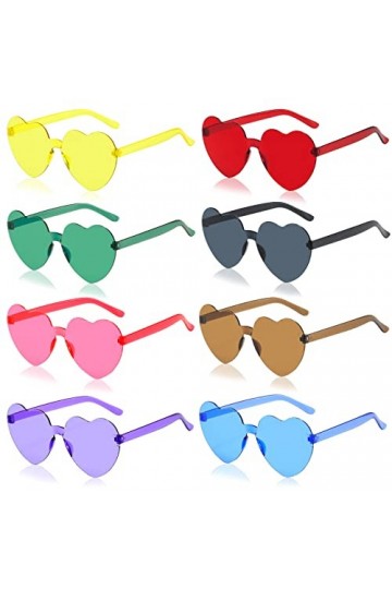 Lot de 8 paires de lunettes de soleil en forme de cœur - Lunettes de soleil rétro - Lunettes de soleil sans bordure - Lunette