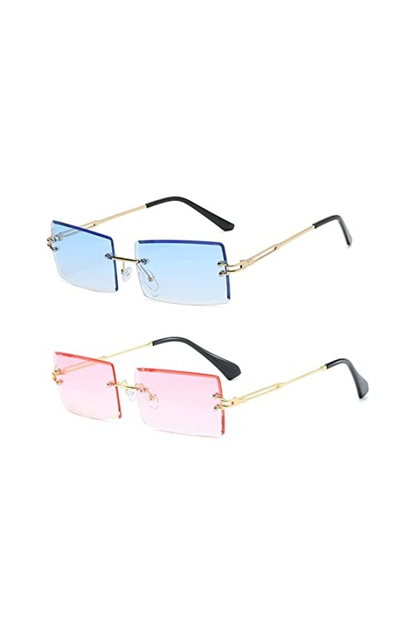 2pcs Lunettes De Soleil Rectangle Vintage Lunettes De Soleil Teintées Sans Cadre Tintes De Lunettes Sans Cadre Vintage Vintag