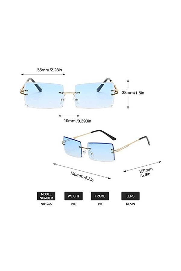 2pcs Lunettes De Soleil Rectangle Vintage Lunettes De Soleil Teintées Sans Cadre Tintes De Lunettes Sans Cadre Vintage Vintag