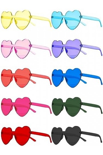 Hengxinc 10 Paires Lunettes Coeur Couleur Lunette Coeur,Lunette Festival,Lunettes de Soleil Coeur Femme,Heart Shaped Sunglass
