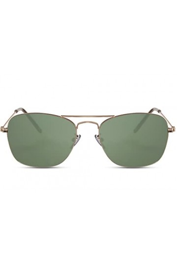 Cheapass Lunettes de soleil Hommes Femmes Monture Tendance Légère Rectagulaire en Métal avec Verres Verts Bloquant les UV
