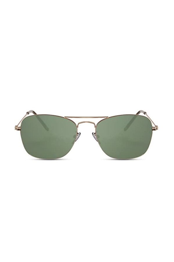Cheapass Lunettes de soleil Hommes Femmes Monture Tendance Légère Rectagulaire en Métal avec Verres Verts Bloquant les UV