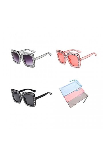 3pcs lunettes de soleil carrées en strass avec 3 poches pour lunettes, lunettes de soleil carrées unisexes en diamant, lunett