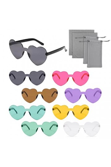 YSDYY Lot de 8 lunettes en forme de cœur sans monture, lunettes hippie colorées, lunettes de soleil tendance pour adultes et 