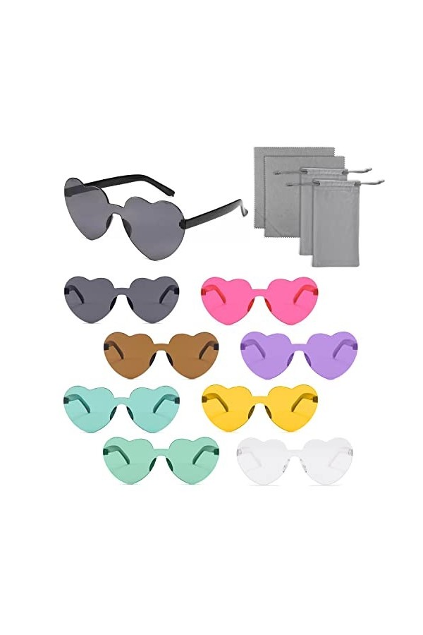YSDYY Lot de 8 lunettes en forme de cœur sans monture, lunettes hippie colorées, lunettes de soleil tendance pour adultes et 