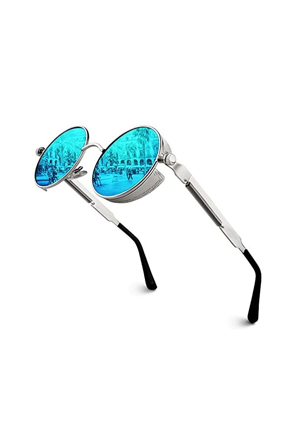 GQUEEN QUEEN Lunettes de soleil Polarisées Ronde Rétro Métal Cadre Steampunk pour Homme et Femme Unisexe avec protection UV40