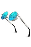 GQUEEN QUEEN Lunettes de soleil Polarisées Ronde Rétro Métal Cadre Steampunk pour Homme et Femme Unisexe avec protection UV40