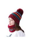 Magracy Ensemble bonnet et écharpe tricotés pour femme et fille avec pompon, rouge vin, M