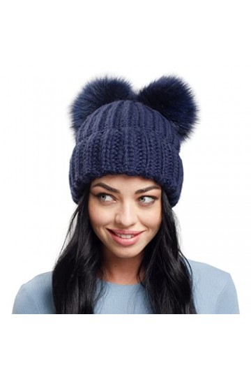 Bonnet dhiver à 2 pompons pour femme avec doublure en polaire, noir foncé, XL