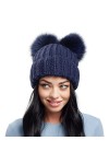 Bonnet dhiver à 2 pompons pour femme avec doublure en polaire, noir foncé, XL