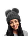 Bonnet dhiver à 2 pompons pour femme avec doublure en polaire, noir foncé, XL