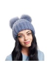 Bonnet dhiver à 2 pompons pour femme avec doublure en polaire, noir foncé, XL