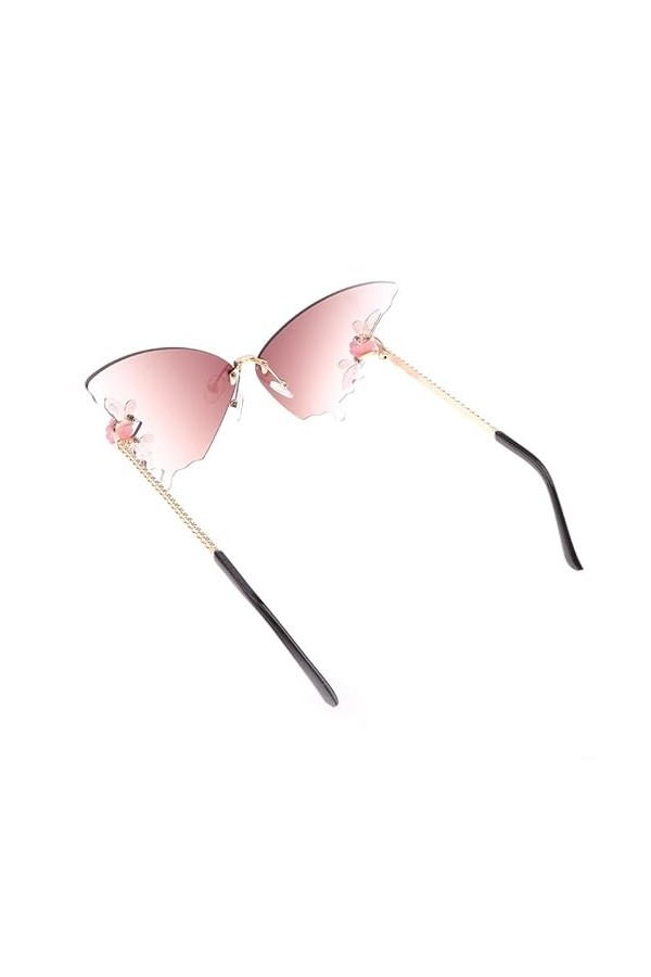 HugMiu Lunettes de soleil en diamant de luxe pour femmes lunettes de soleil surdimensionnées sans monture Vintage pour femmes