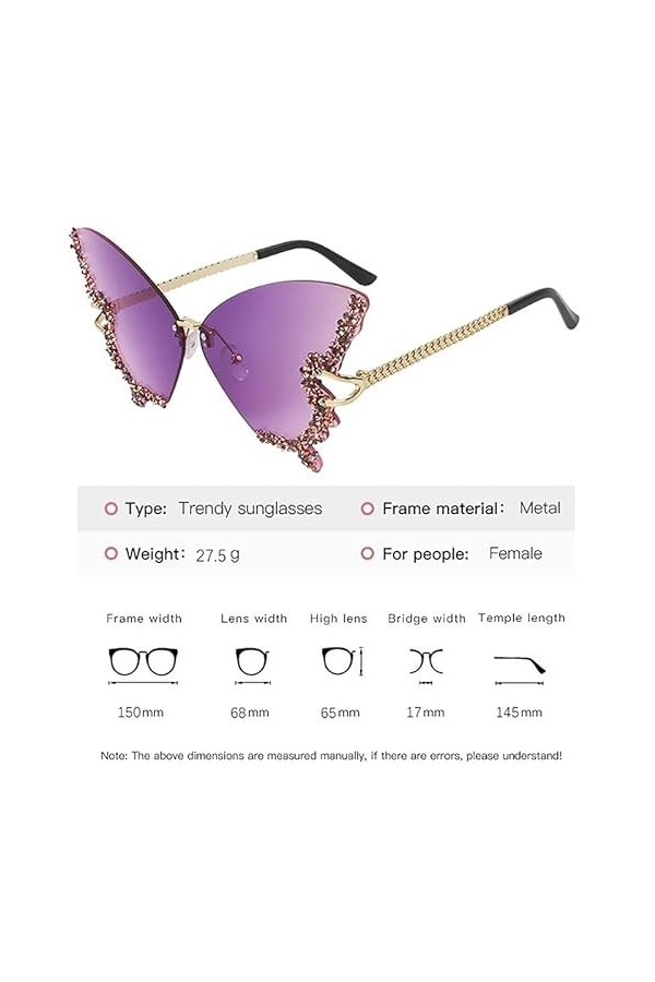 HugMiu Lunettes de soleil en diamant de luxe pour femmes lunettes de soleil surdimensionnées sans monture Vintage pour femmes