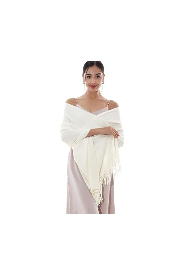 RIIQIICHY Femmes Écharpe Pashmina Châles Etole Hiver Longues Grande Chauds Écharpes Blanc