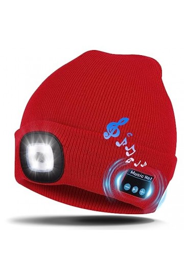 Kaishengyuan Bonnet de Musique sans Fil Bluetooth,Bonnet dhiver avec lumière,4 LED Perles de Lampe, Chargement USB,Homme Fem