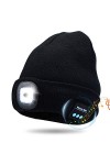 Kaishengyuan Bonnet de Musique sans Fil Bluetooth,Bonnet dhiver avec lumière,4 LED Perles de Lampe, Chargement USB,Homme Fem
