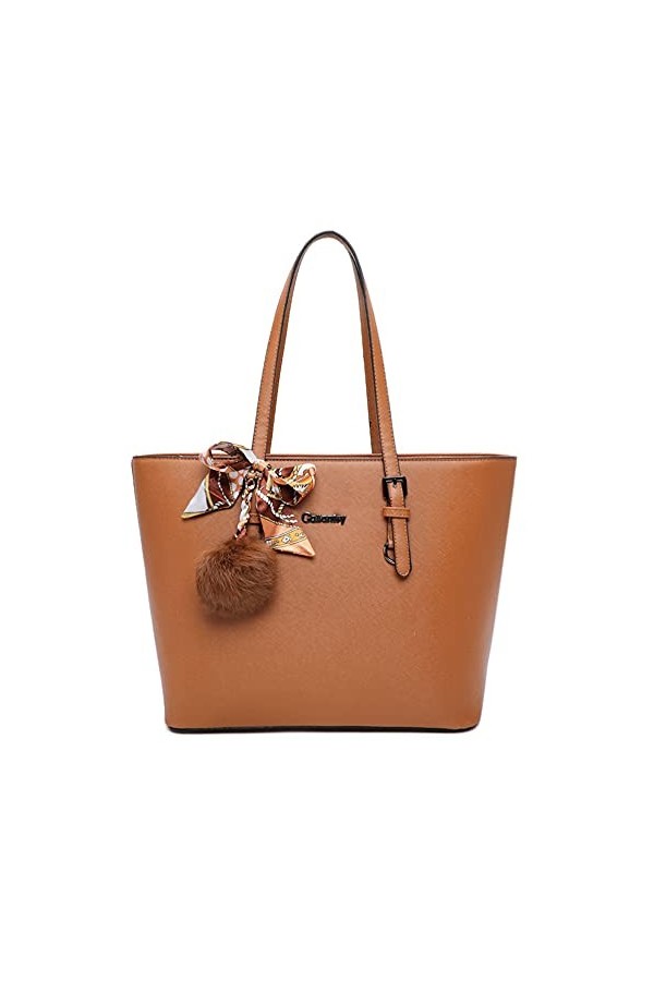 Gallantry - Sac à Main Femme Pompon Fourrure En Soie Imprimé - Sac Shopping Fourre-Tout Format A4 Cours Lycée - Sac Cabas Sim