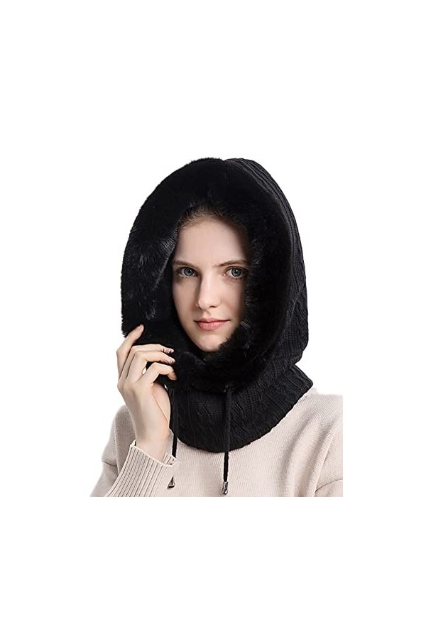 FEOYA Cagoule Hiver Femme Polaire Chapeau Balaclava Chaud Coupe-Vent Une Pièce Chapeau Masque Écharpes Tricoté Épais Taille U