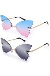 2 Pièces Lunettes de Soleil Papillon Lunettes de Soleil Colorées Sans Monture Cool Fun Lunettes de Soleil Irrégulières Hommes