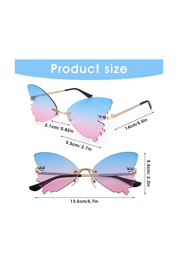 2 Pièces Lunettes de Soleil Papillon Lunettes de Soleil Colorées Sans Monture Cool Fun Lunettes de Soleil Irrégulières Hommes