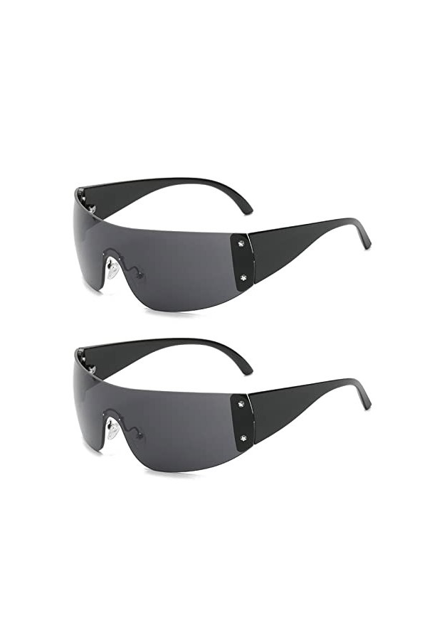 YAMEIZE Fashion Y2K Wraparound Lunettes de Soleil - pour Femmes Hommes Lunettes de Soleil Surdimensionné UV400 Protection Ove
